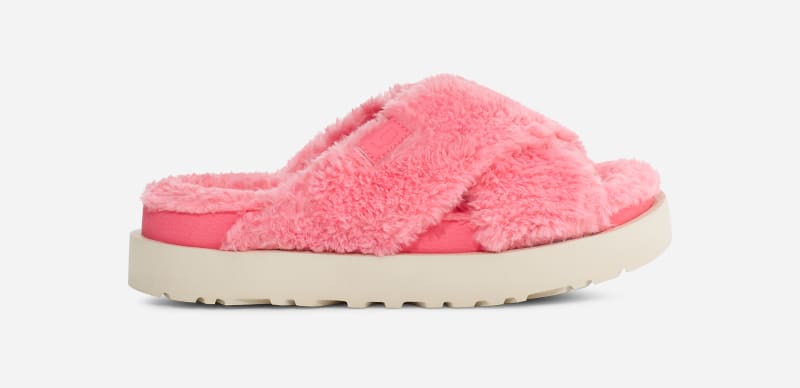 UGG® Fuzz Sugar Cross Slide for Women in Pink Jasmine, Size 9, Textile