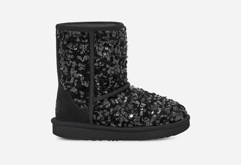 UGG Classic Short Chunky Sequin Boot for Kids in Black, Size 2, Textile