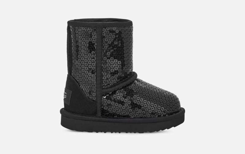 UGG® Classic Short Chunky Sequin Boot for Kids in Black, Size 5, Textile