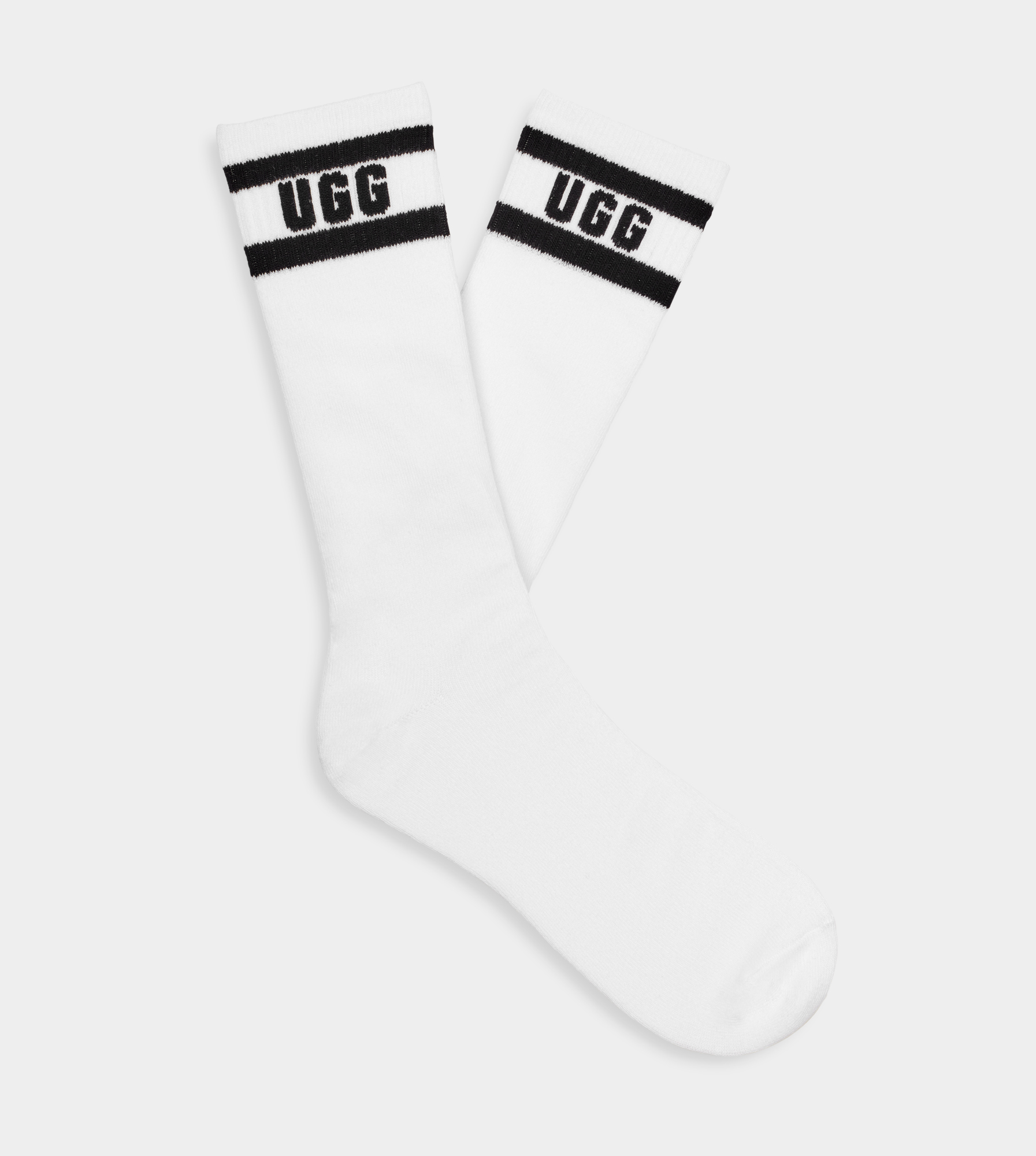 UGG Lathan Logo Crew Sock for Men in White/Black, Size O/S, Cotton Blend