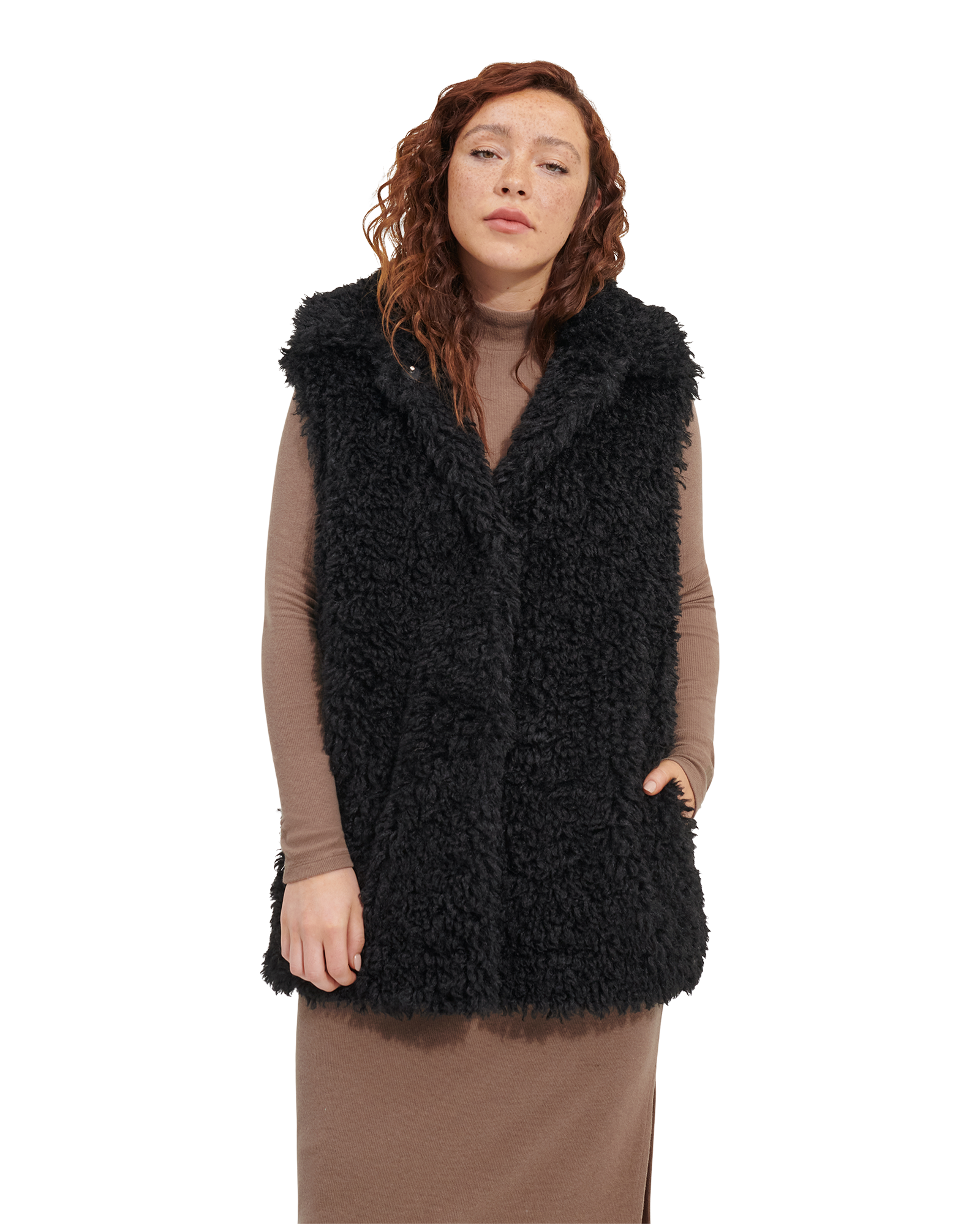 UGG Tammie Faux Fur Vest for Women in Tar, Size Large, Polyester
