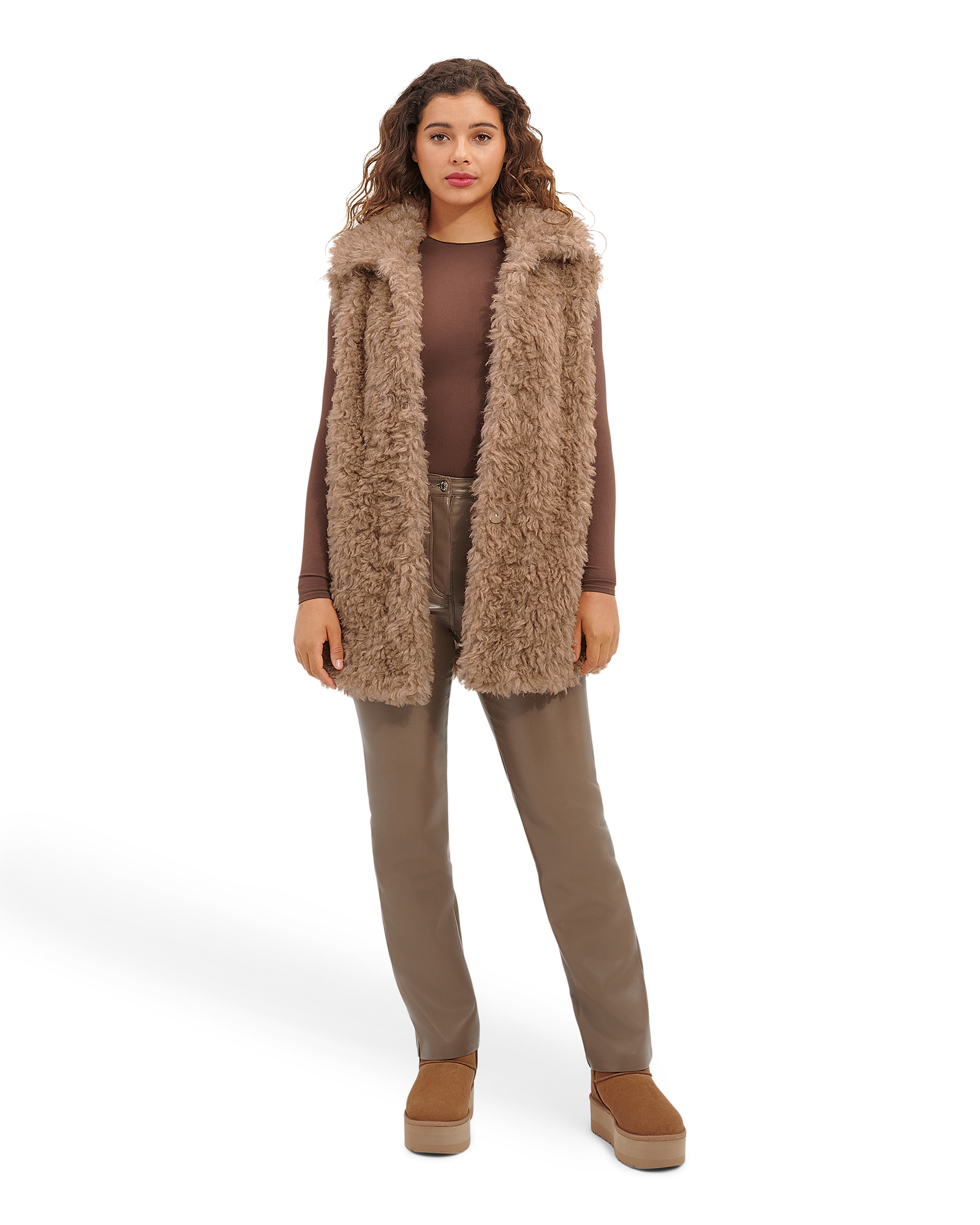 UGG Tammie Faux Fur Vest for Women in Camel, Size Large, Polyester