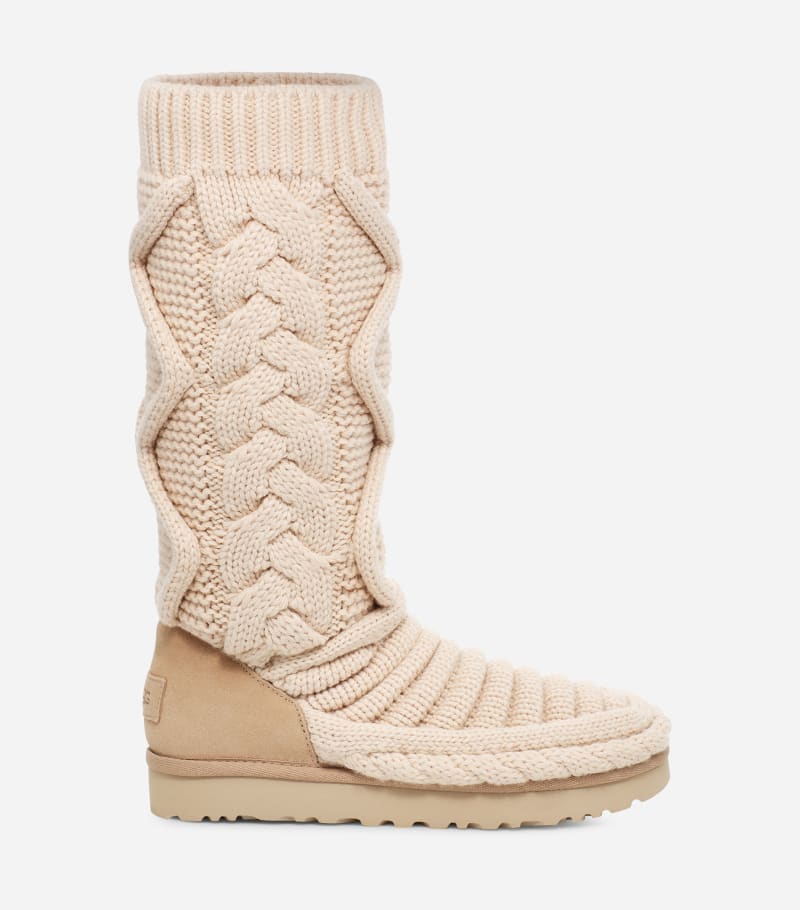 UGG® Classic Tall Chunky Knit Boot for Women in Brown, Size 3, Textile/Polyester/Cotton