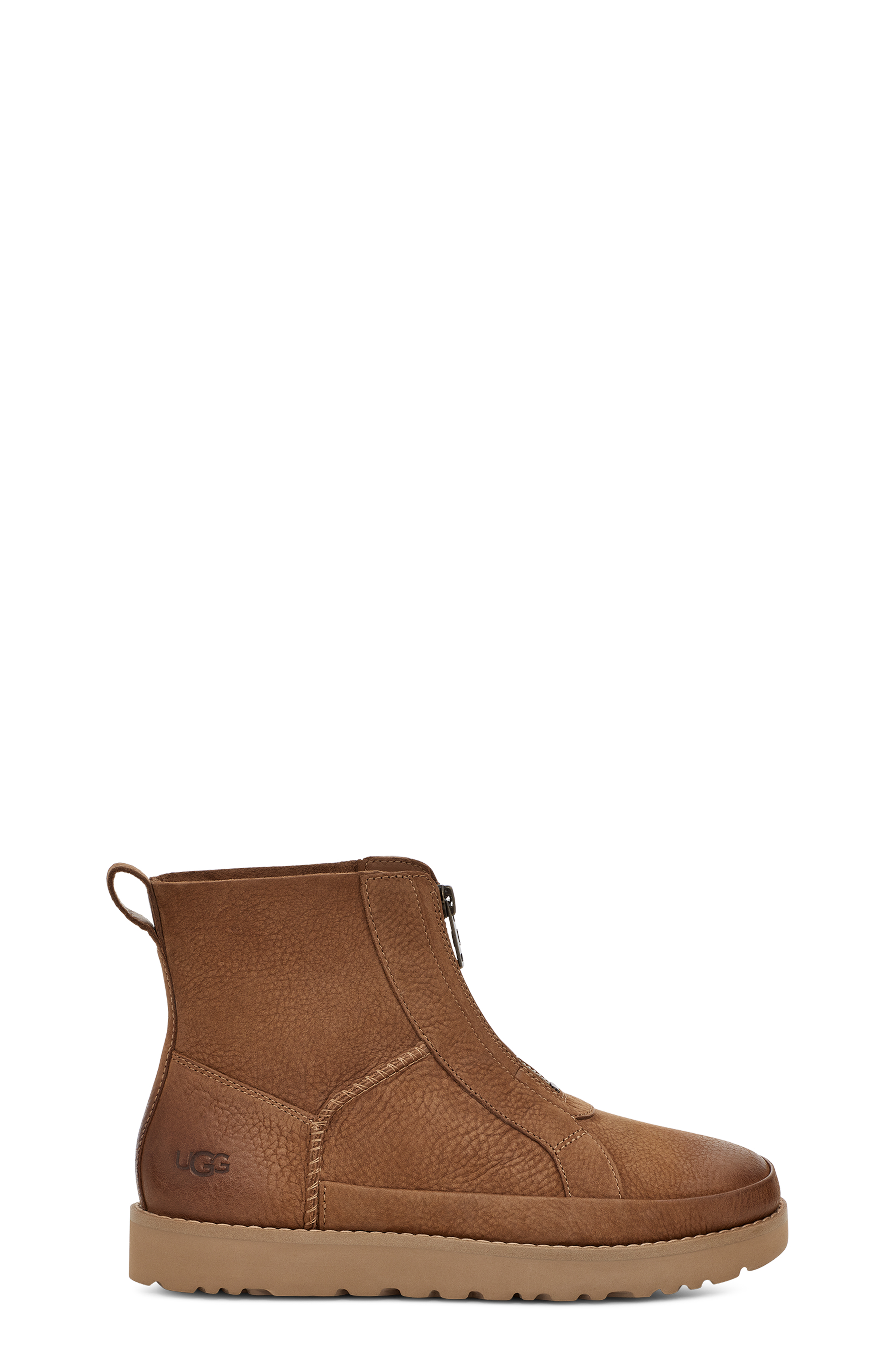 UGG Deconstructed Front Zip Short Boot for Women in Brown, Size 3, Leather