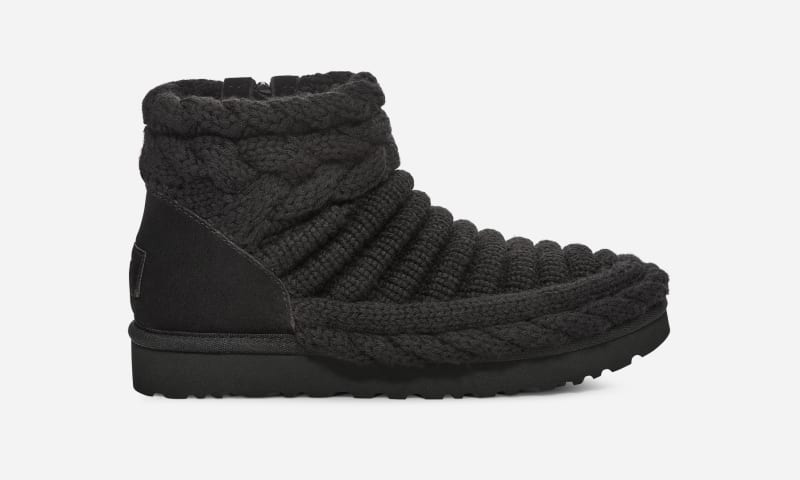 UGG® Classic Mini Chunky Knit Boot for Women in Black, Size 4, Textile/Polyester/Cotton