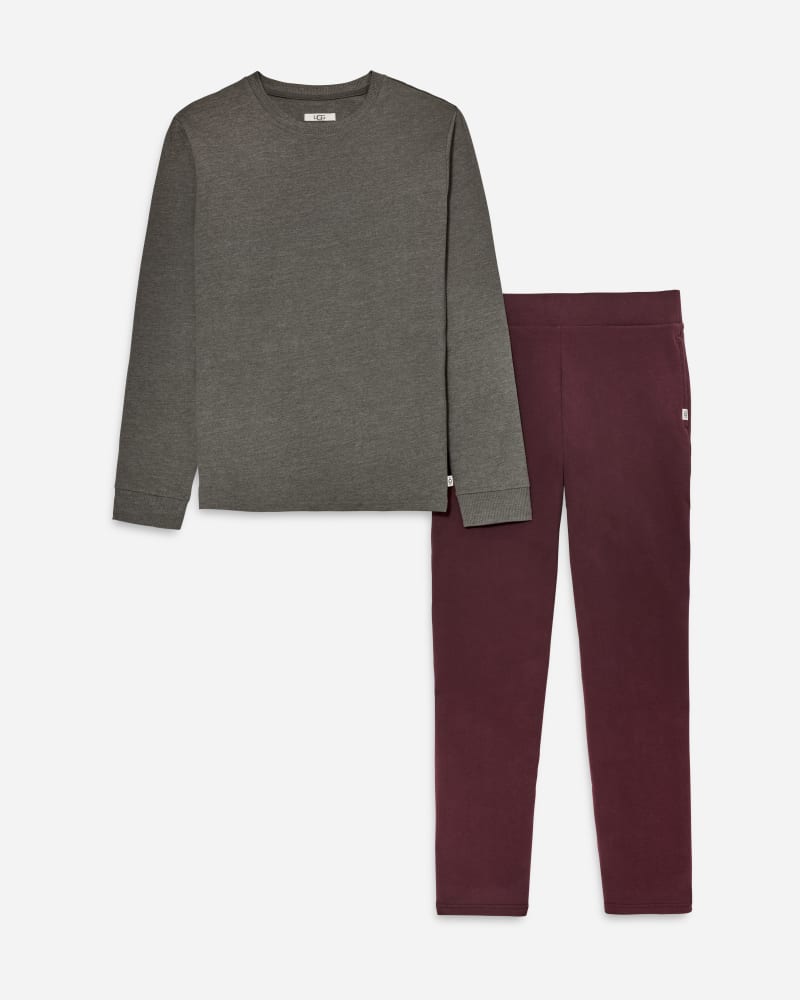 UGG Waylen Pyjamas Set for Men in Rockridge Heather/Deep Burgundy, Size Small, Cotton