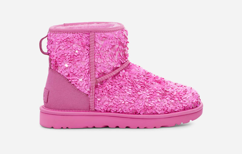 UGG® Classic Mini Chunky Sequin Boot for Women in Echinacea, Size 4, Textile/Leather/Wool