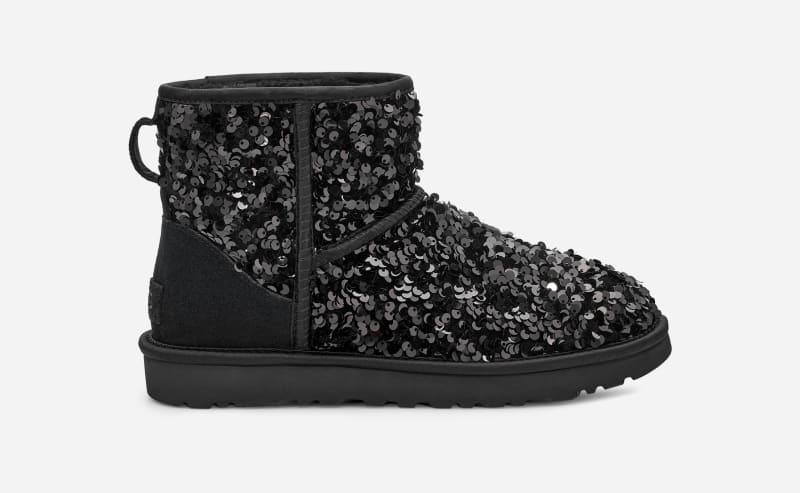 UGG® Classic Mini Chunky Sequin Boot for Women in Black, Size 4, Textile