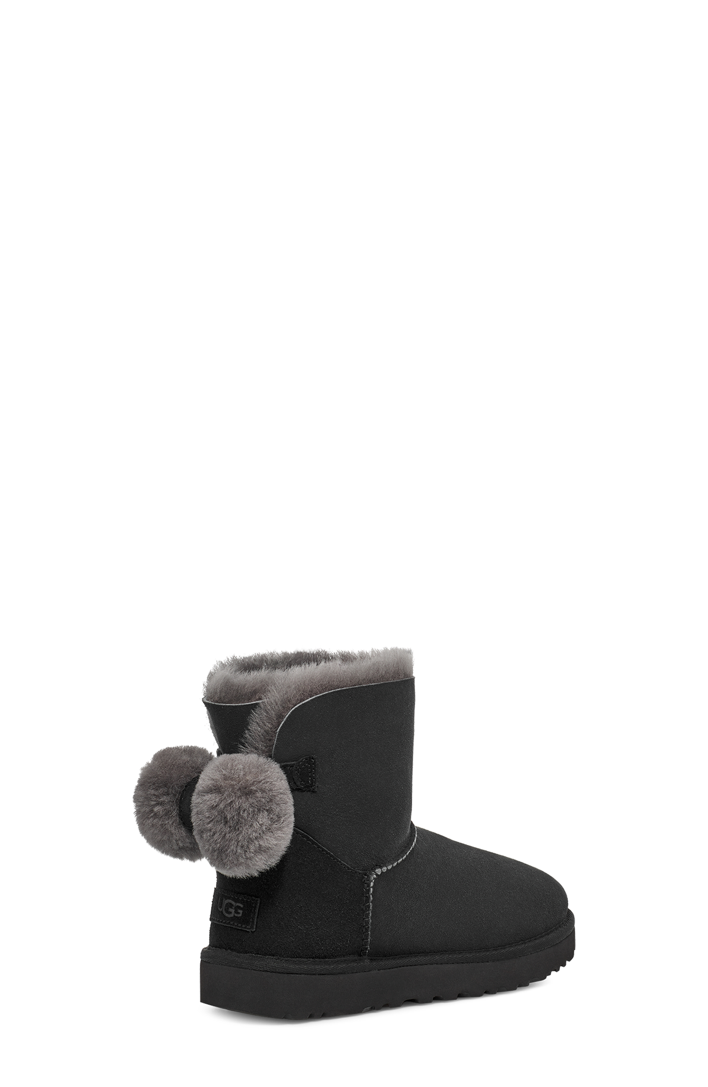 UGG Mini Bailey Fuzzy Bow Boot for Women in Black, Size 6, Leather
