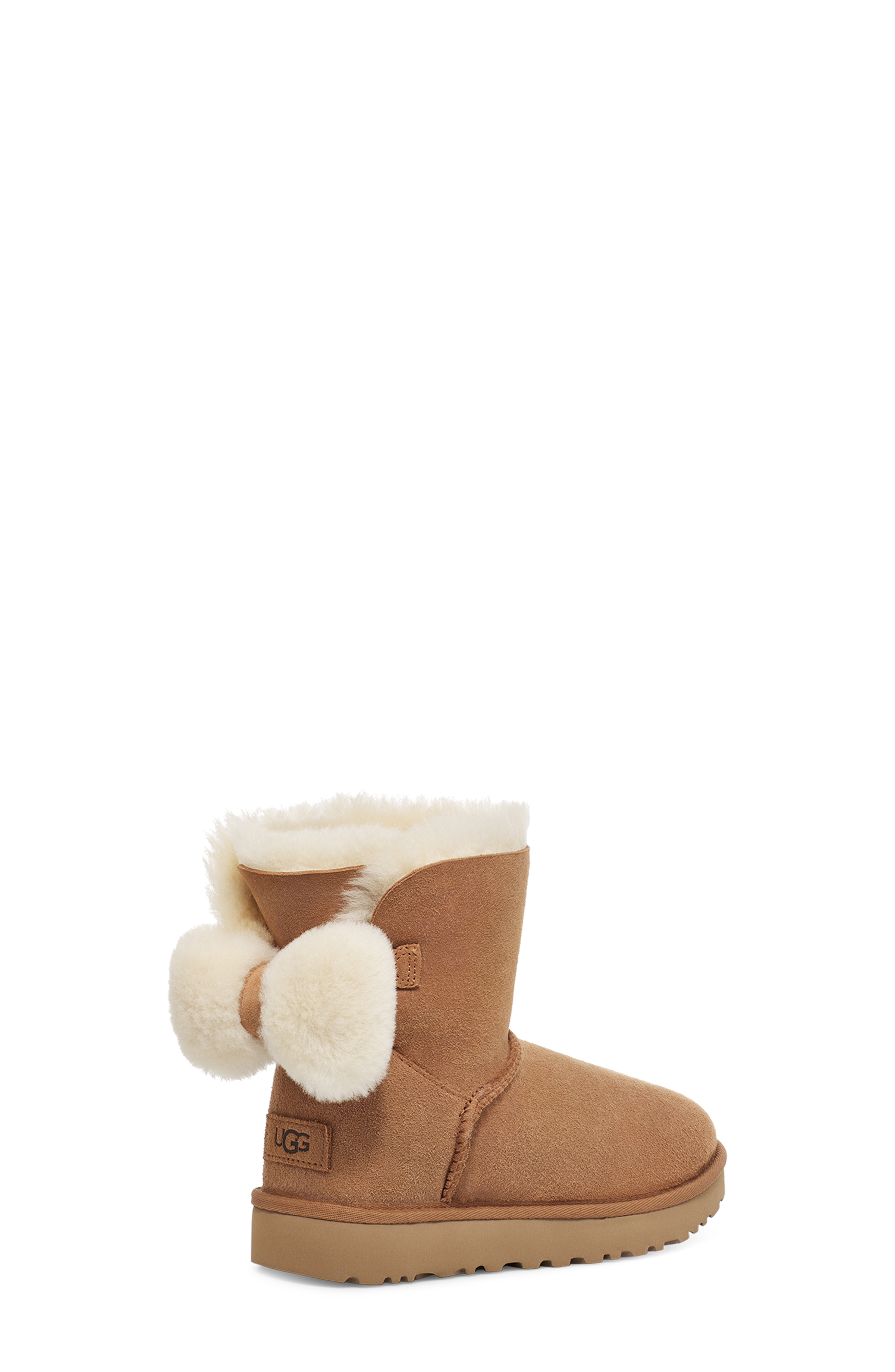 UGG Mini Bailey Fuzzy Bow Boot for Women in Chestnut, Size 7, Leather