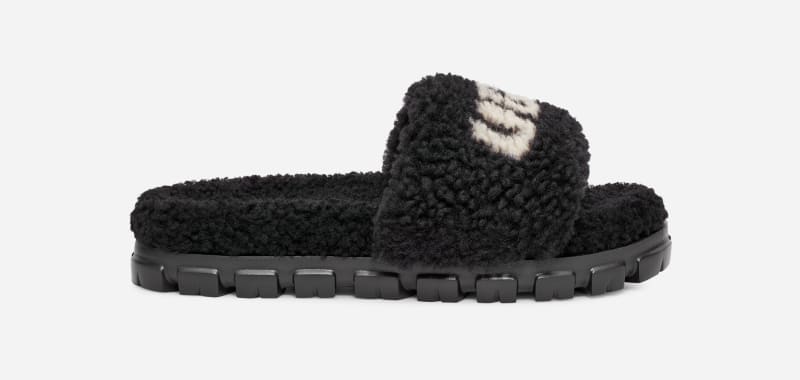 UGG® Cozetta Curly Graphic Slipper for Women in Black, Size 4, Textile/Polyester/Cotton