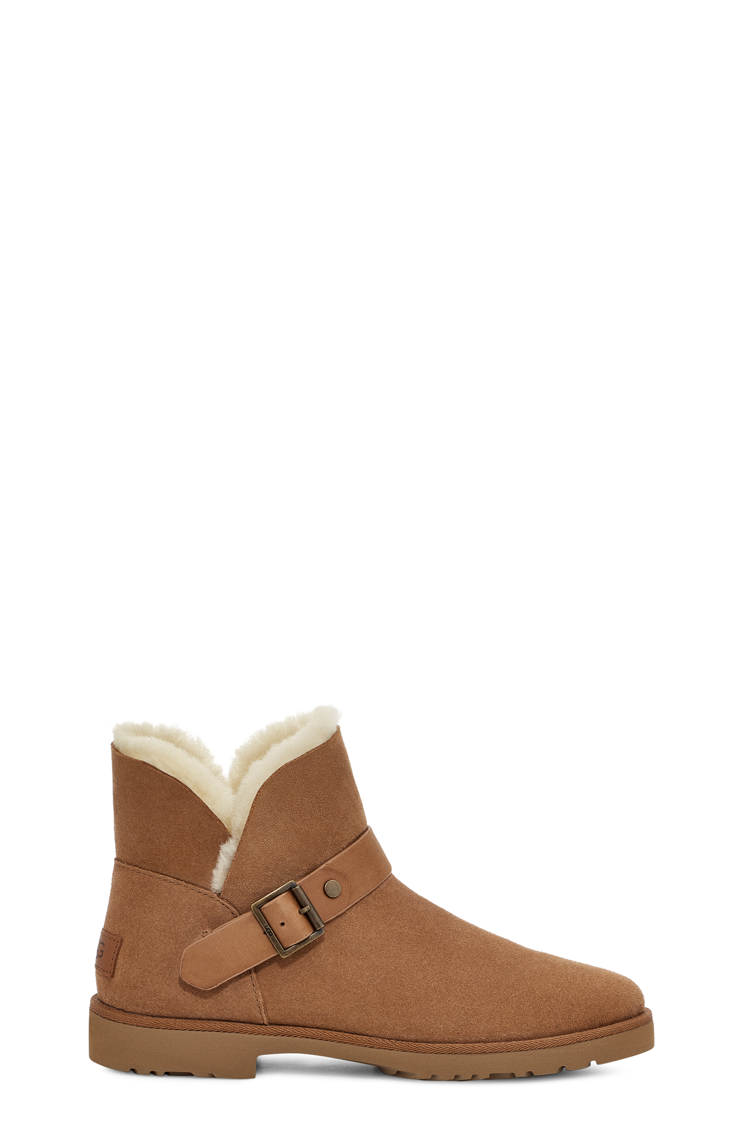 UGG Romely Buckle Mini Boot for Women in Chestnut, Size 3, Leather