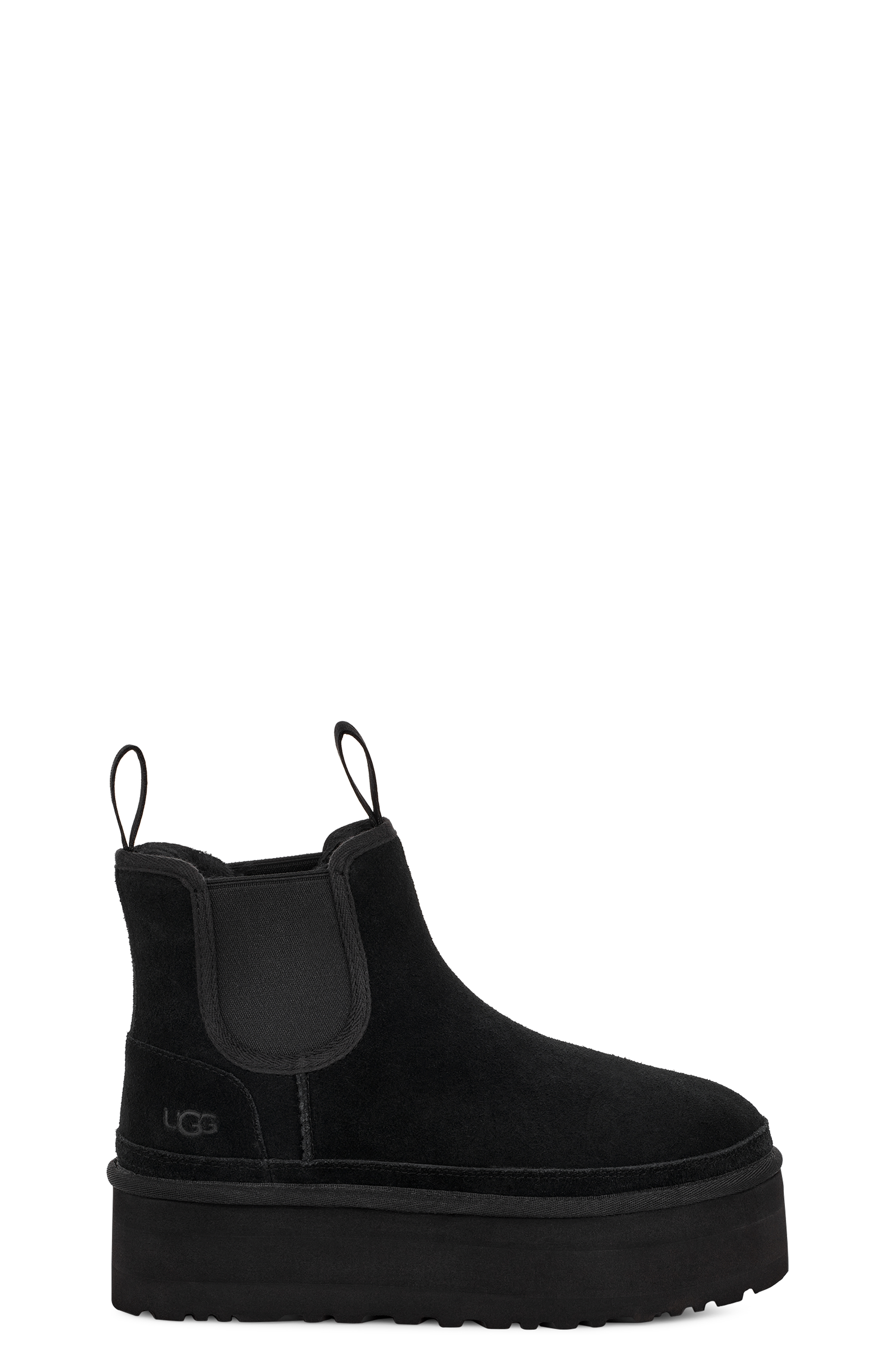 UGG® Neumel Platform Chelsea Boot for Women in Black, Size 7, Suede/Wool