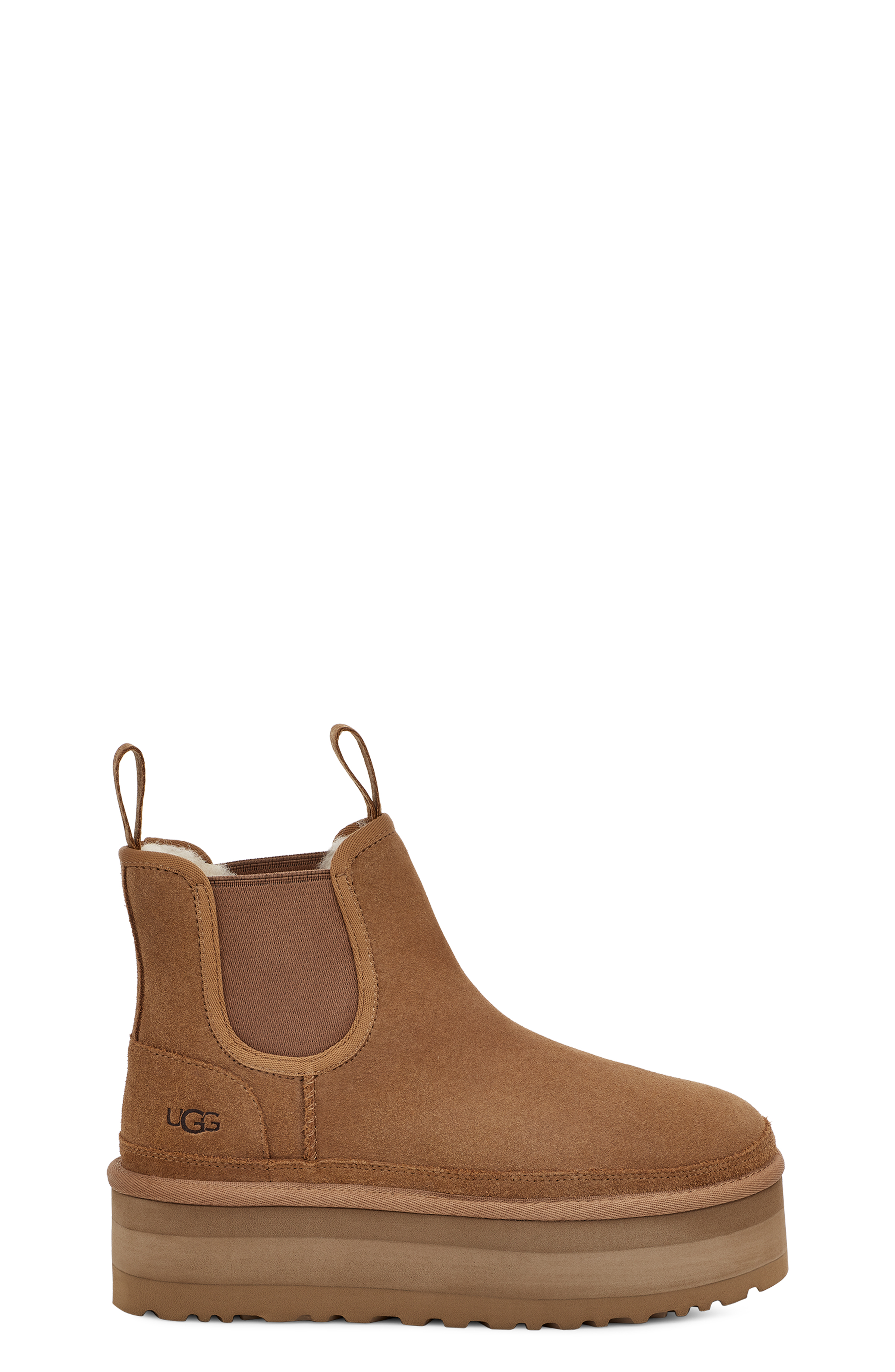 UGG Neumel Platform Chelsea Boot for Women in Chestnut, Size 7, Leather