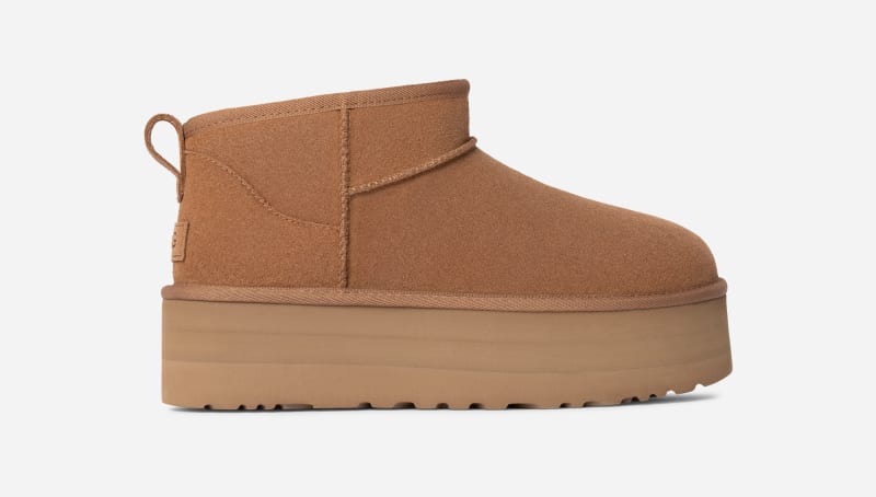 UGG® Classic Ultra Mini Platform Boot for Women in Brown, Size 4, Suede/Polyester/Wool