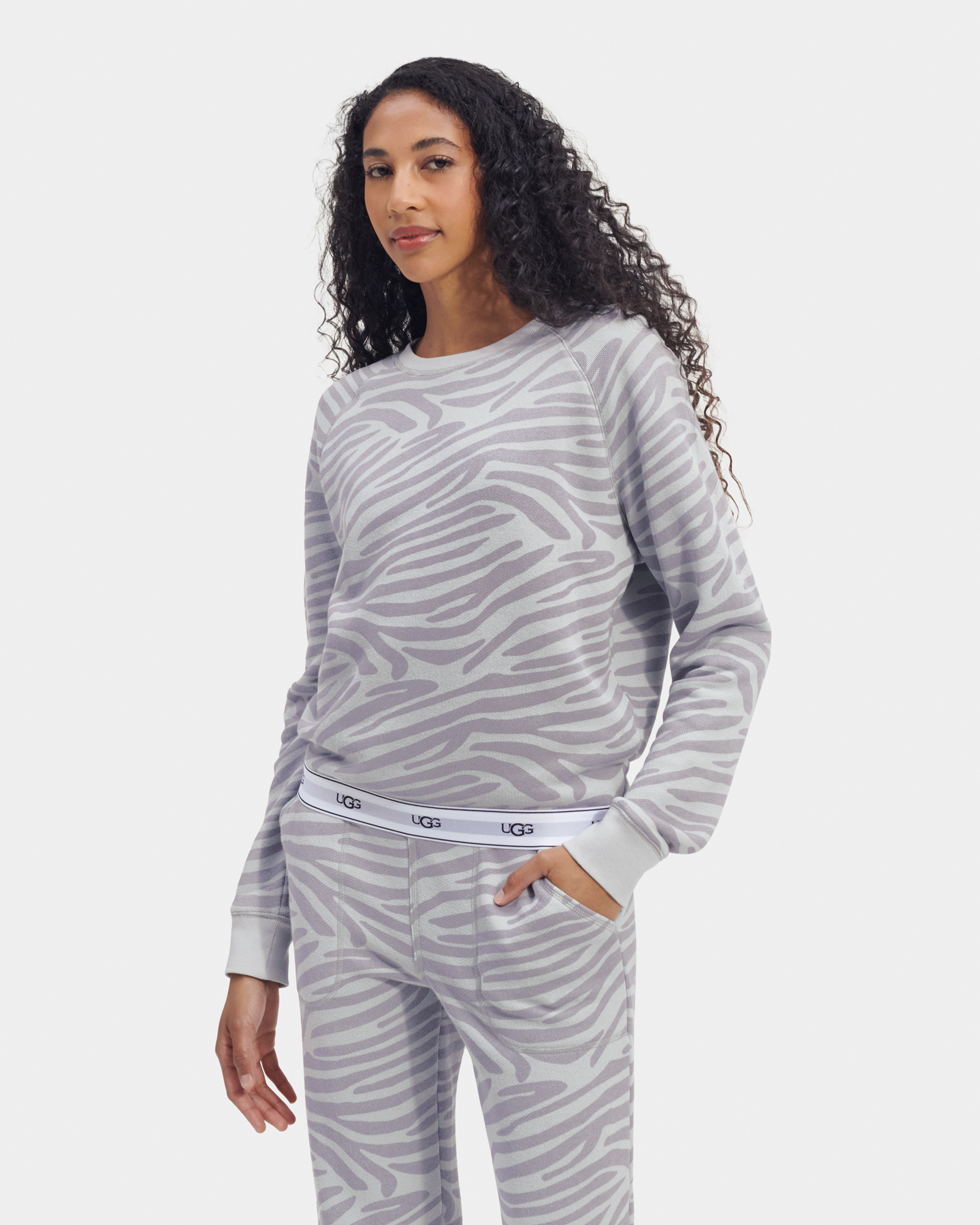 UGG Nena Print Top for Women in Cloudy Grey Zebra, Size Medium, Cotton