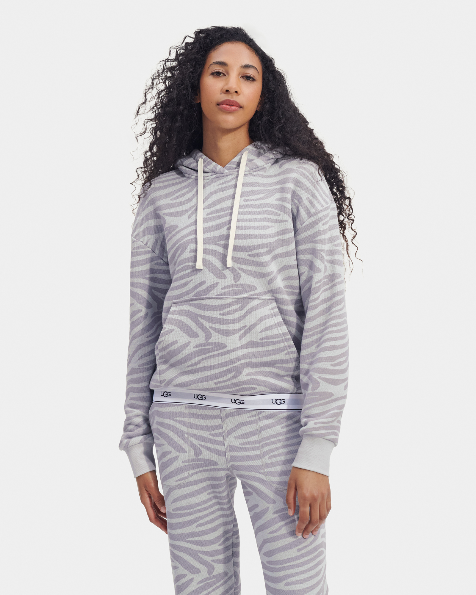 UGG Lawna Print Top for Women in Cloudy Grey Zebra, Size Large, Cotton