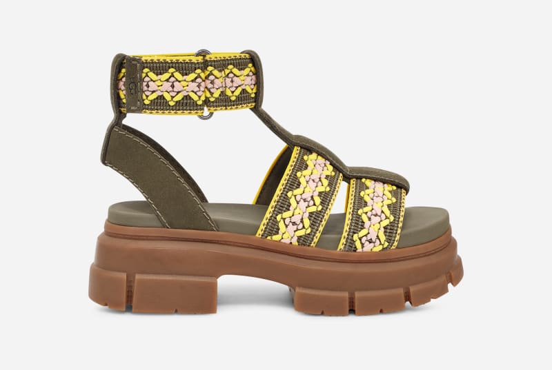 UGG® Ashton Heritage Braid Sandal for Women in Green, Size 7, Suede