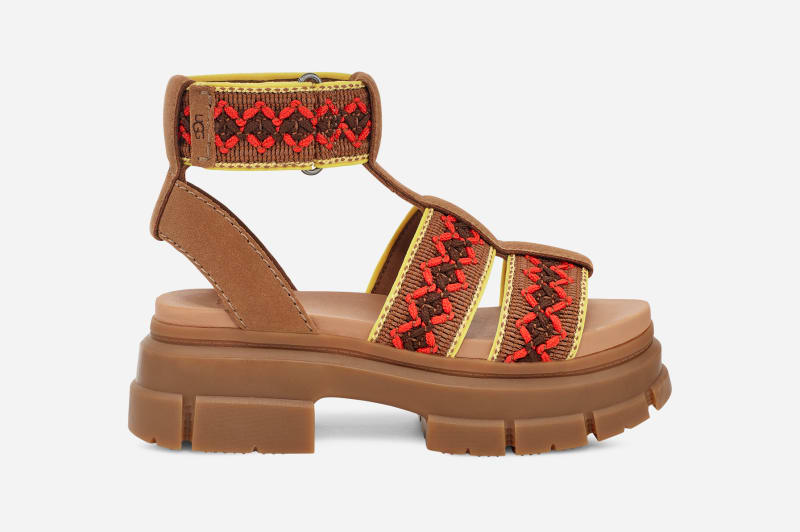 UGG® Ashton Heritage Braid Sandal for Women in Brown, Size 8, Suede/Polyester