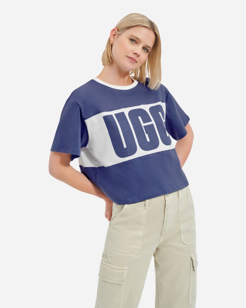 UGG Jordene Colorblocked Logo Tee for Women in Moonstone, Size Large, Cotton