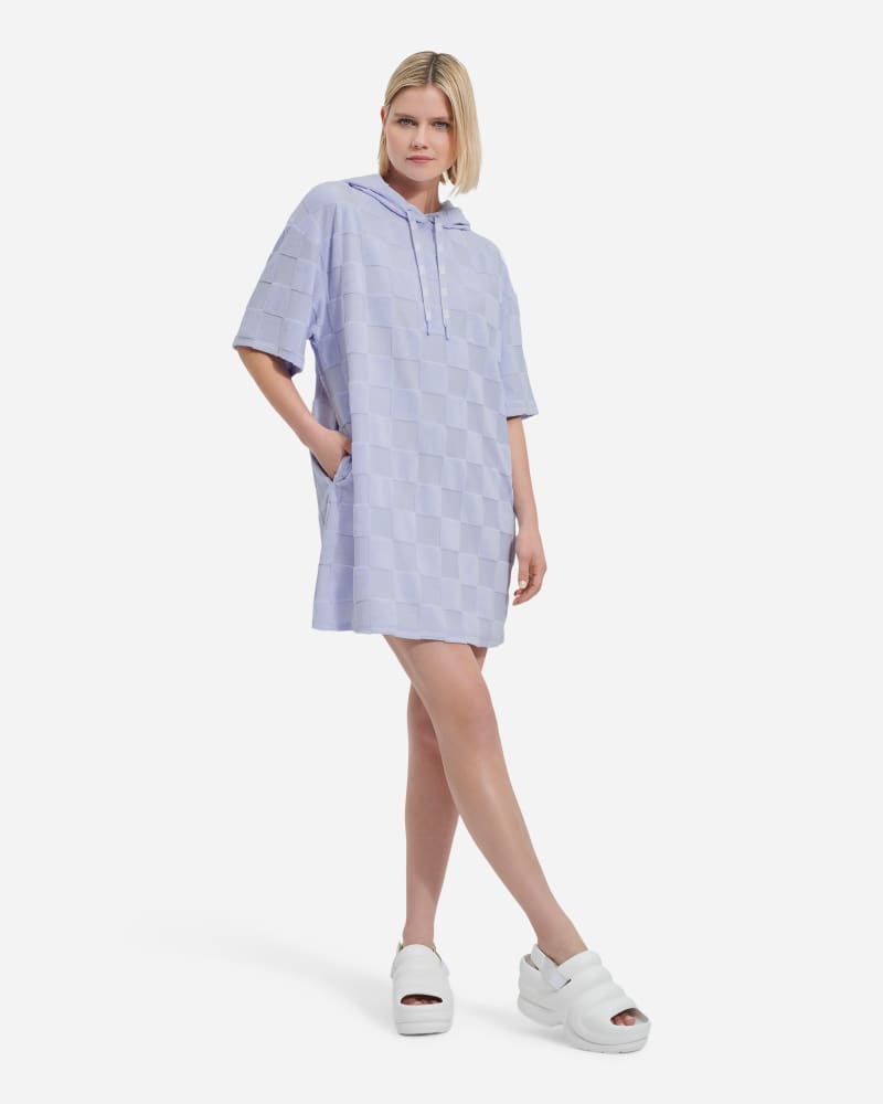 UGG® Kassey Check Hooded Dress for Women in Ocean Fog, Size Medium