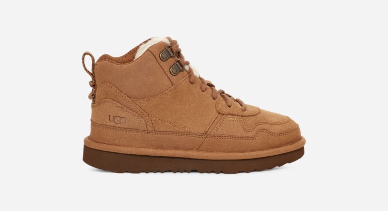 UGG® Highland Hi Heritage Trainer in Brown, Size 3, Leather