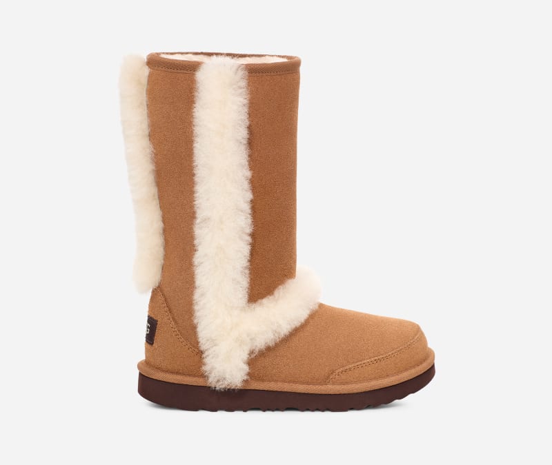 UGG® Sunburst Tall Boot in Brown, Size 13, Leather/Polyester/Wool