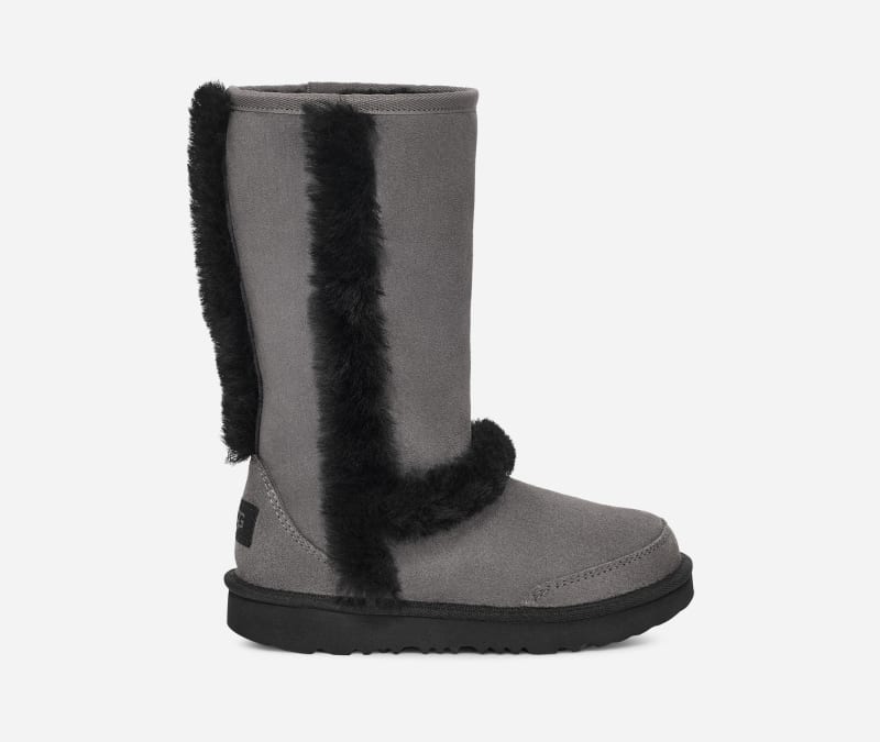 UGG® Sunburst Tall Boot in Grey, Size 2, Suede/Polyester/Wool