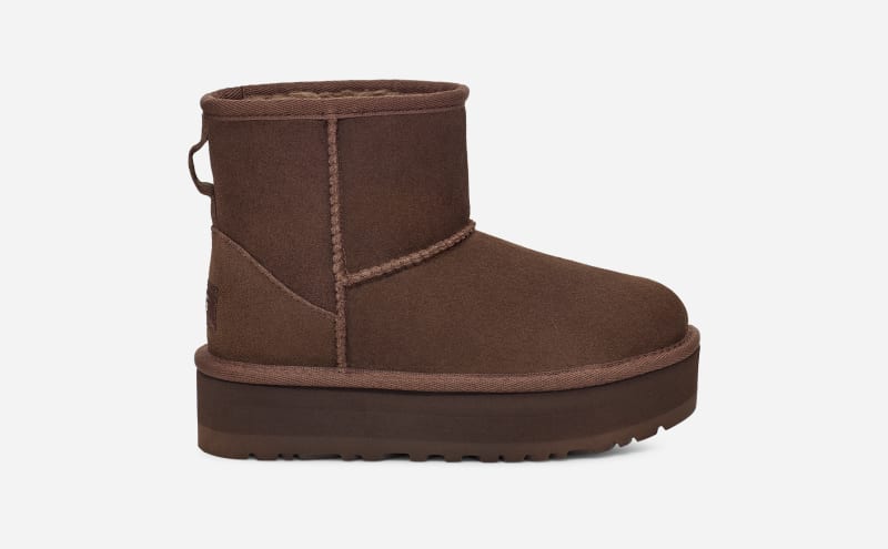 UGG® Classic Mini Platform Boot in Brown, Size 2, Suede/Polyester/Wool
