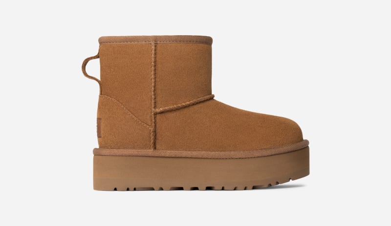 UGG® Classic Mini Platform for Kids in Brown, Size 12K, Suede/Polyester/Wool