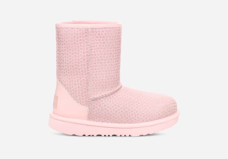 UGG® Classic II Gel Hearts Boot in Pink, Size 3, Leather/Polyester/Wool