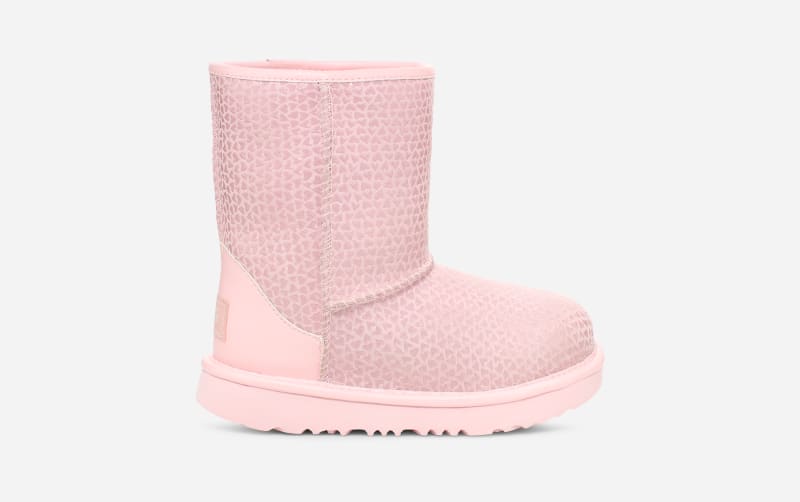 UGG® Classic II Gel Hearts Boot in Pink, Size 5, Suede/Polyester/Wool