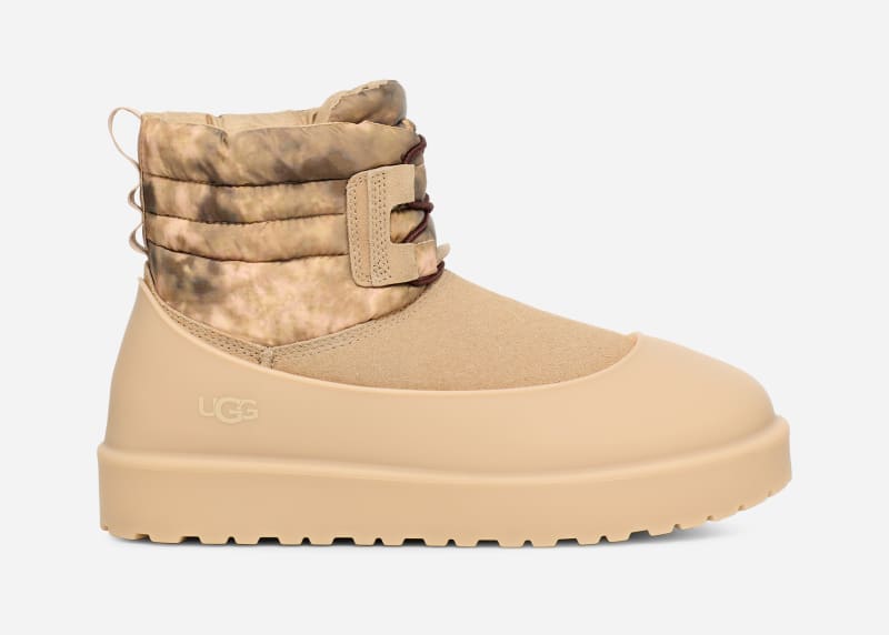 UGG® Classic Mini Lace WEA Smokescreen Boot in Brown, Size 9, Leather/Polyester/Wool