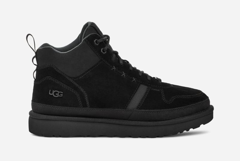 UGG® Highland Hi Heritage Trainer in Black Suede, Size 11, Leather
