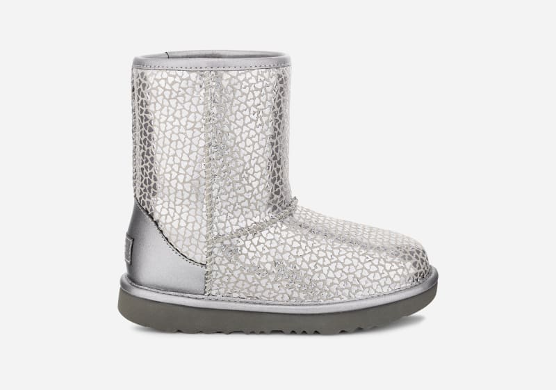 UGG® Classic II Gel Hearts Boot in Grey, Size 2, Leather/Polyester/Wool
