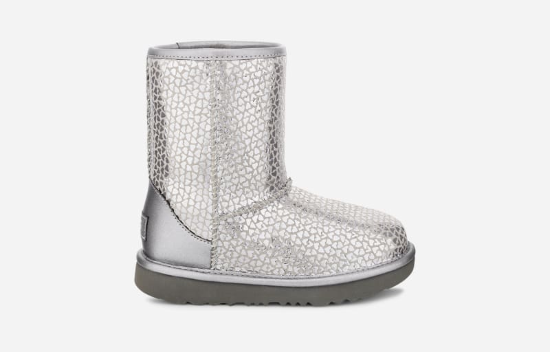 UGG® Classic II Gel Hearts Boot in Grey, Size 5, Suede/Polyester/Wool