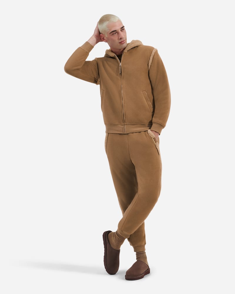 UGG® Evren Bonded Fleece Zip Up Sweater in Brown, Size XL