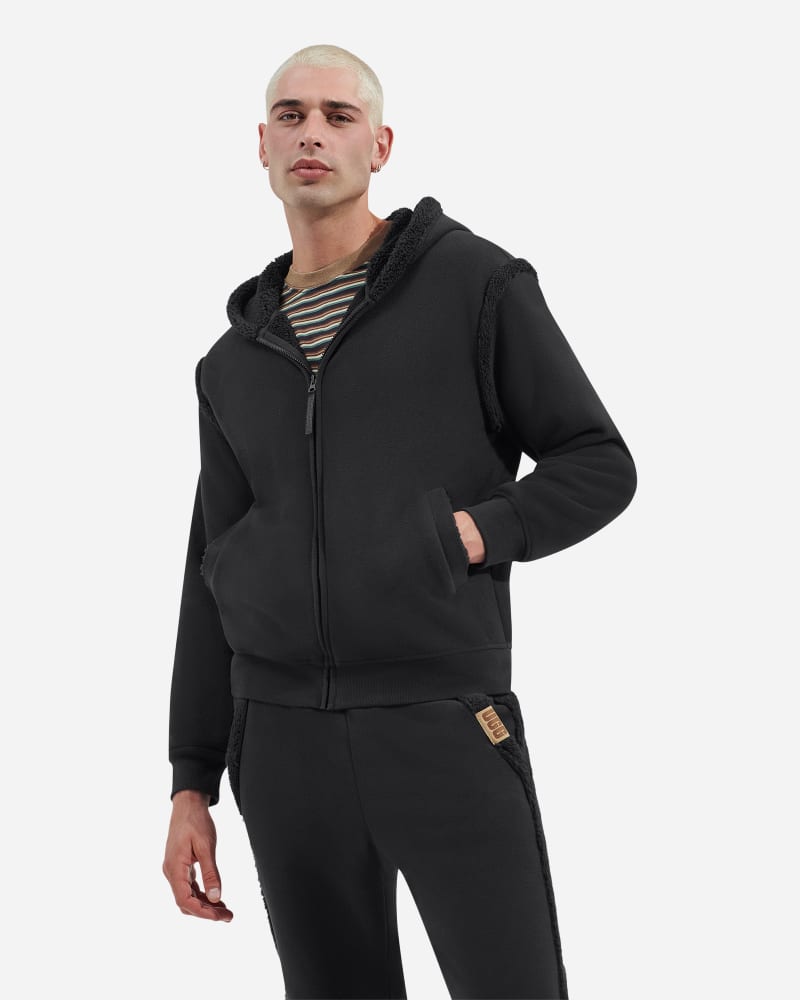 UGG® Evren Bonded Fleece Zip Up Sweater in Tar, Size XS