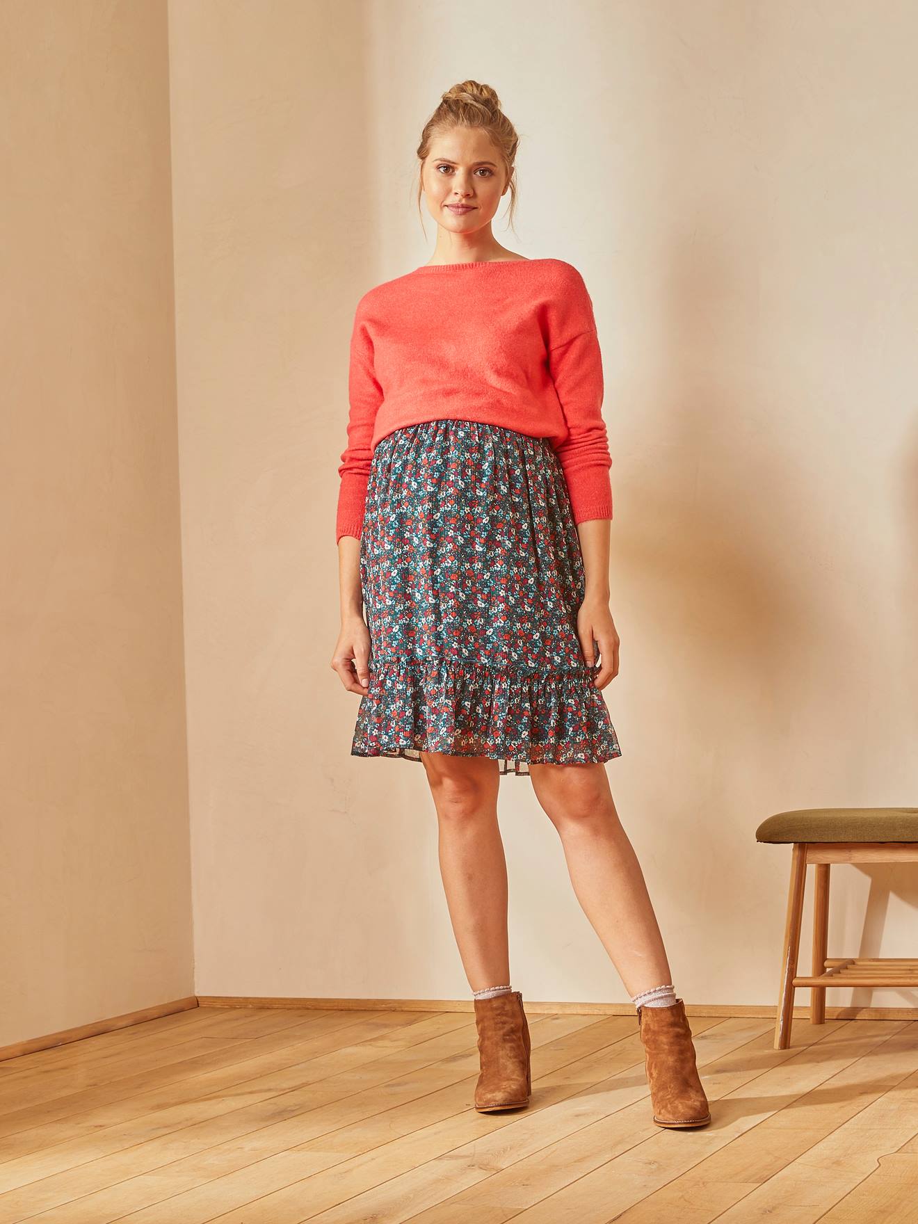 Maternity Skirt in Printed Crêpe Fabric dark green/print