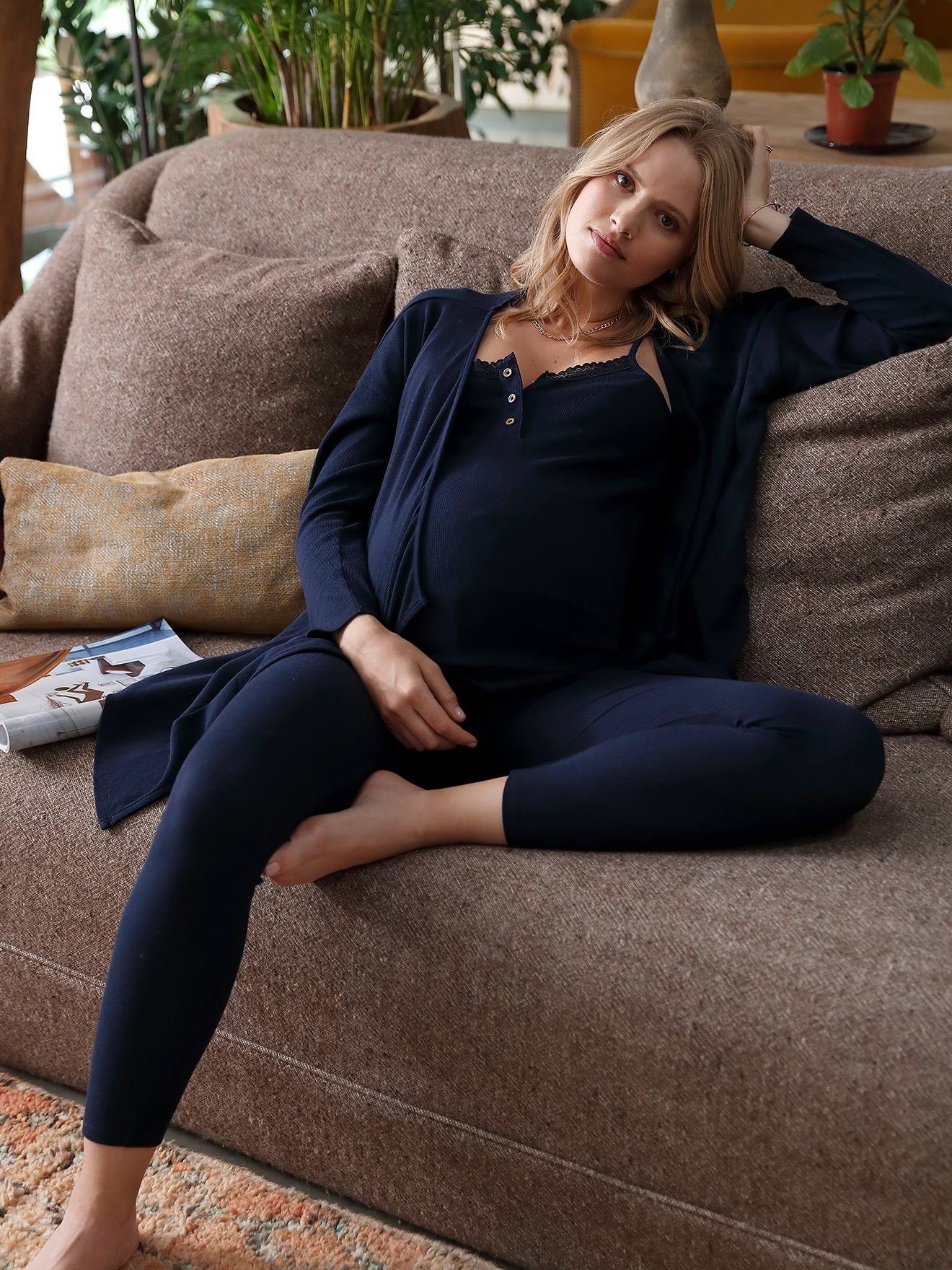 3-Piece Loungewear Set, Maternity & Nursing Special dark blue