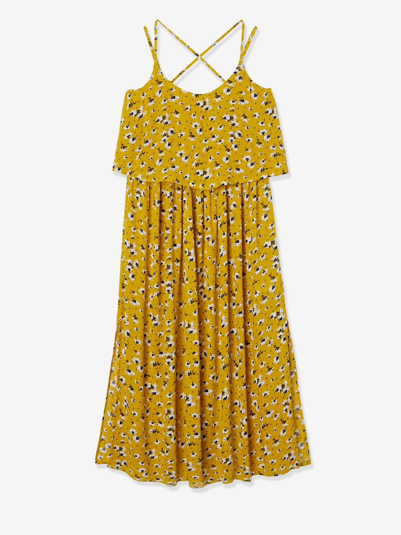 Long Maternity Dress with Stylish Flaps yellow/print