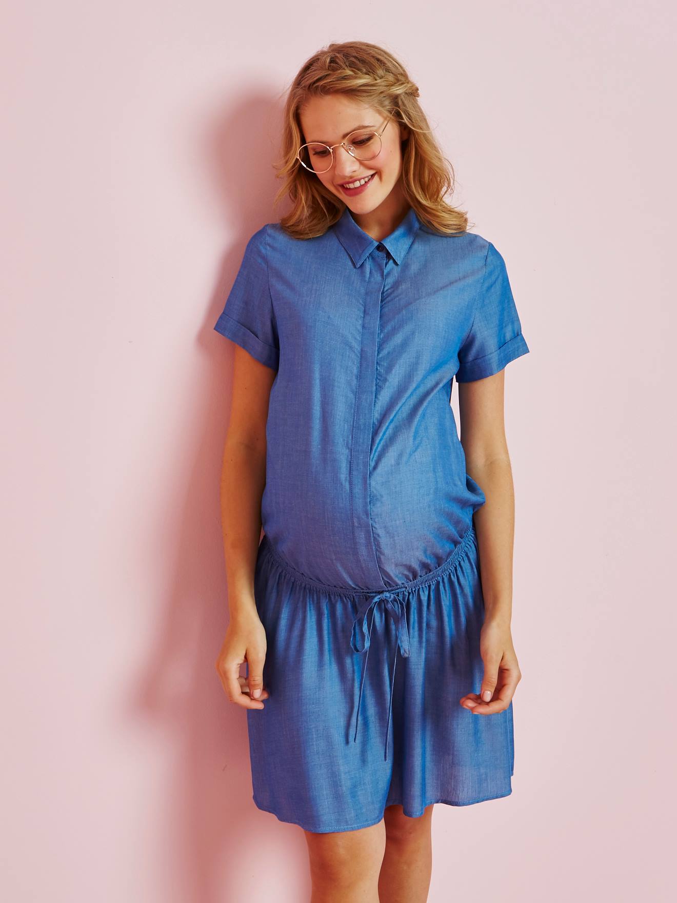 Maternity Shirt Dress blue light solid