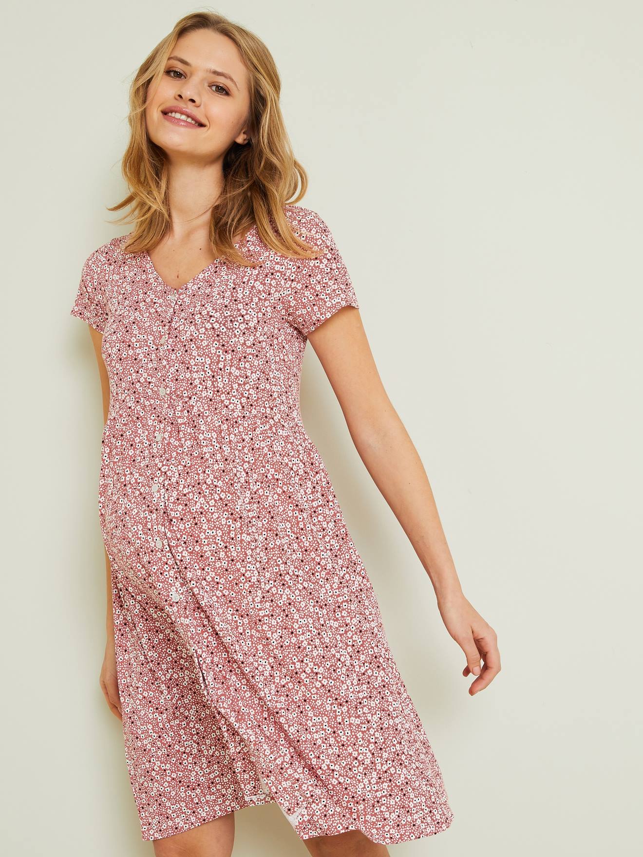 Adaptable Loose-Fitting Dress, Maternity & Nursing Special light brown/print
