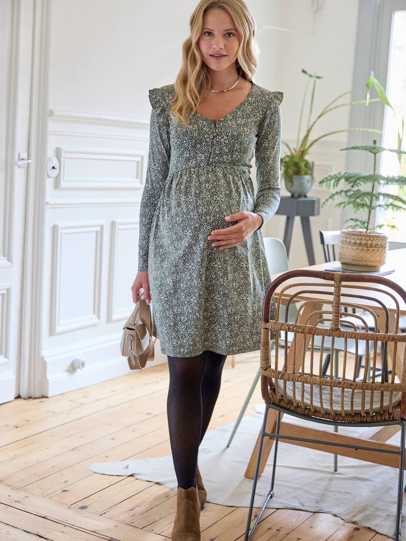 Short Jersey Knit Dress, Maternity & Nursing Special fir green