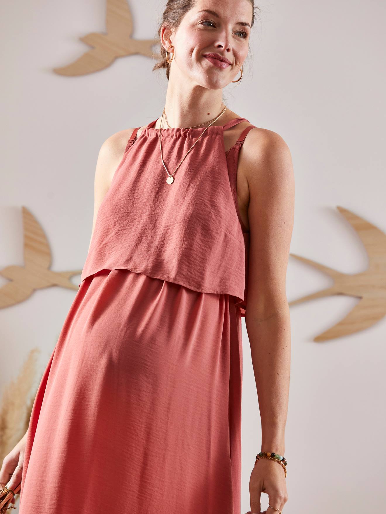 Short Sleeveless Dress, Maternity & Nursing Special brown light solid
