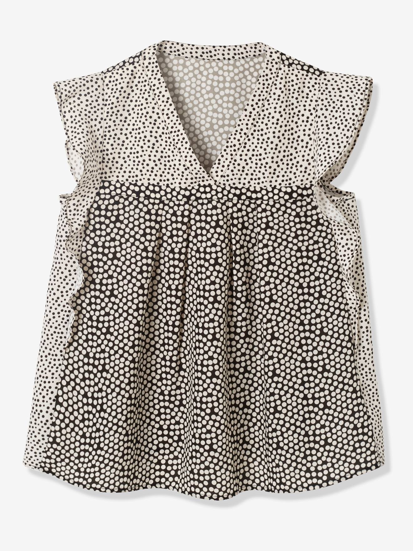 Polka Dot Maternity Blouse black dark all over printed