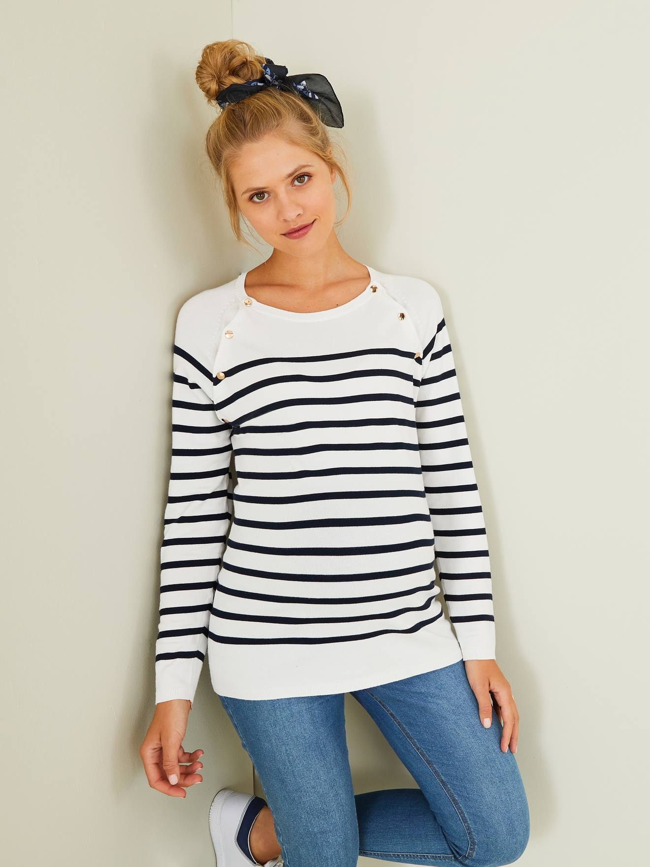 Sailor-Type Top, Maternity & Nursing Special white stripes