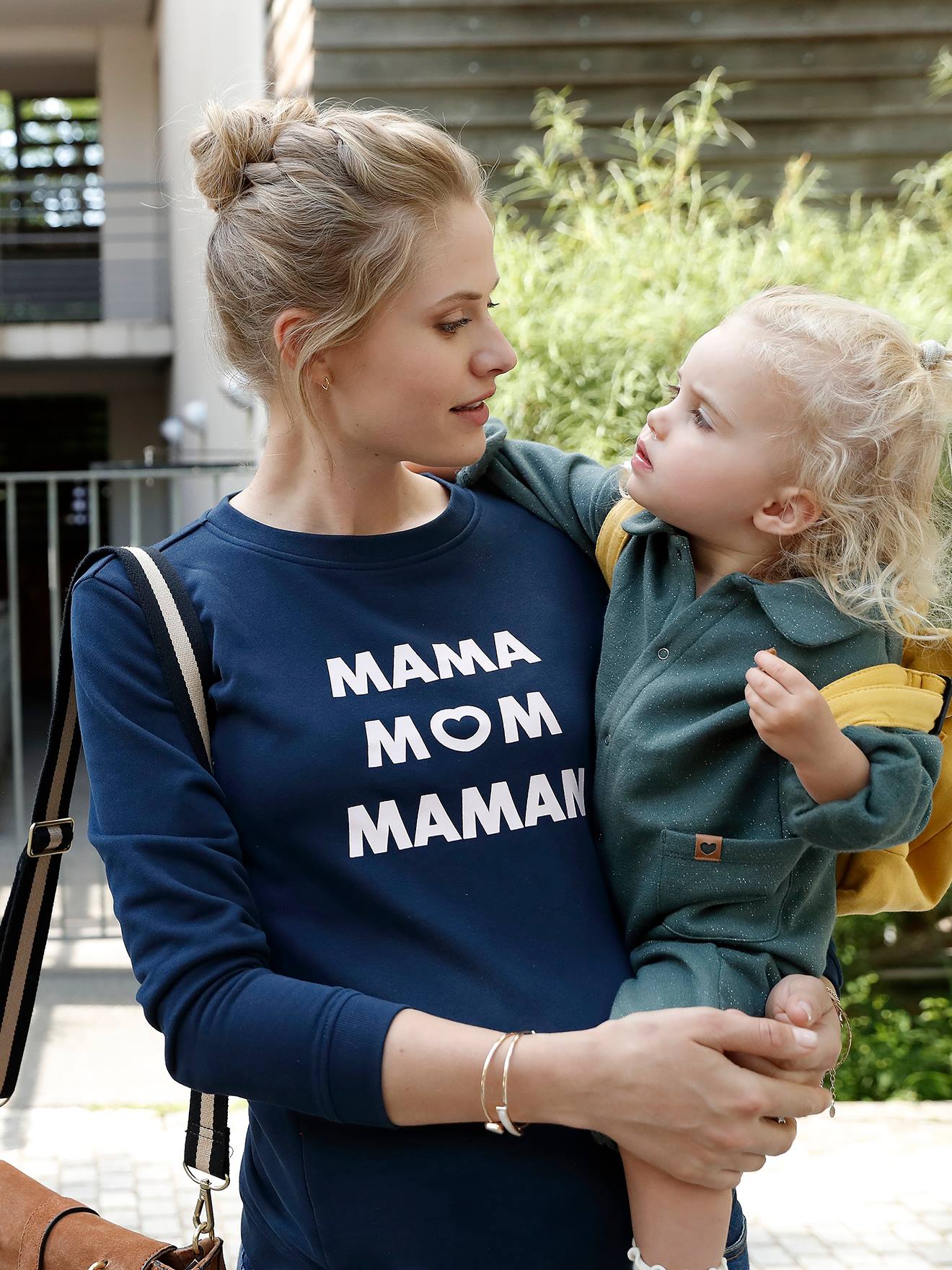 Maternity & Nursing Special Fleece Sweatshirt with Message dark blue