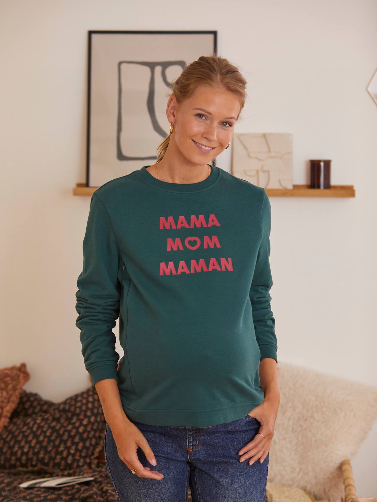 Maternity & Nursing Special Fleece Sweatshirt with Message green dark solid with design