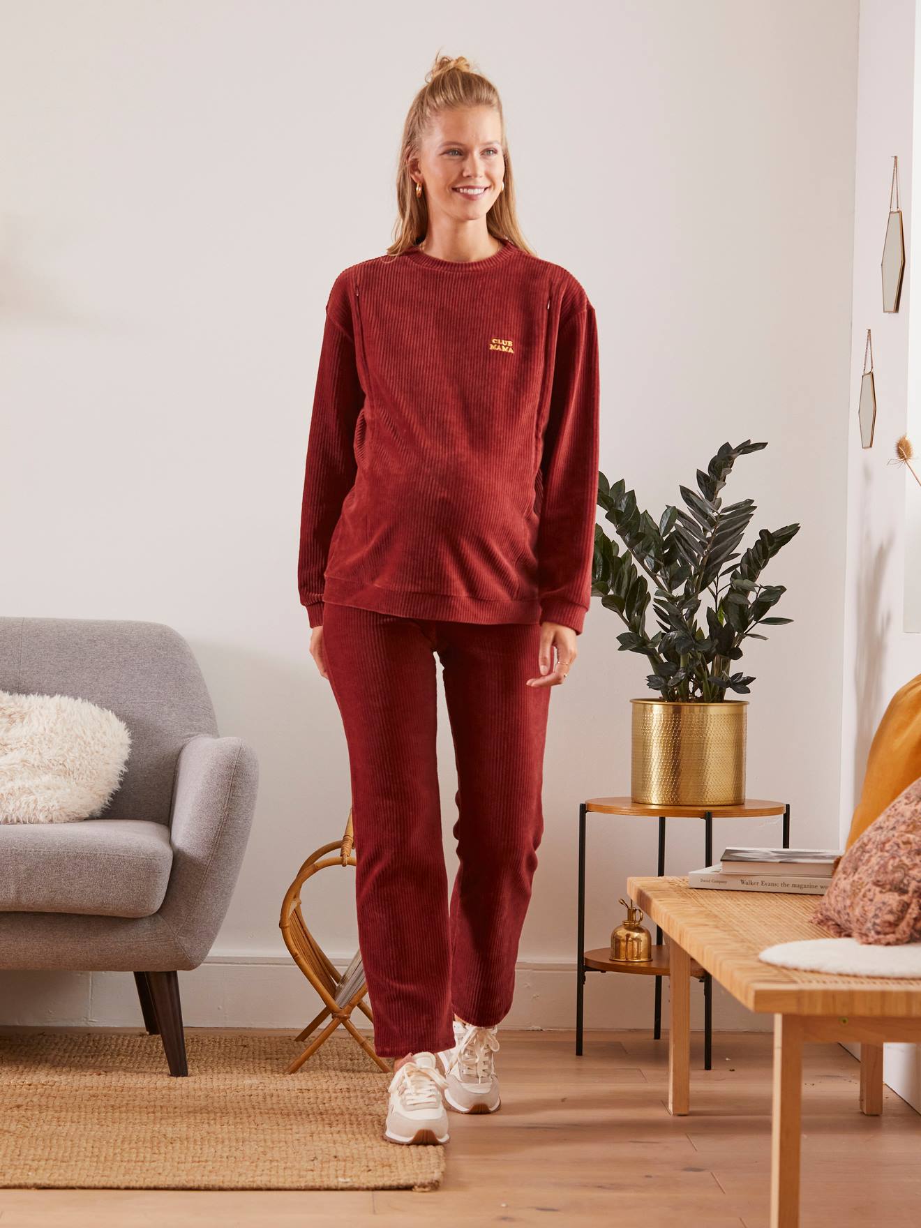 Corduroy Sweatshirt for Maternity & Nursing Special red medium solid with desig